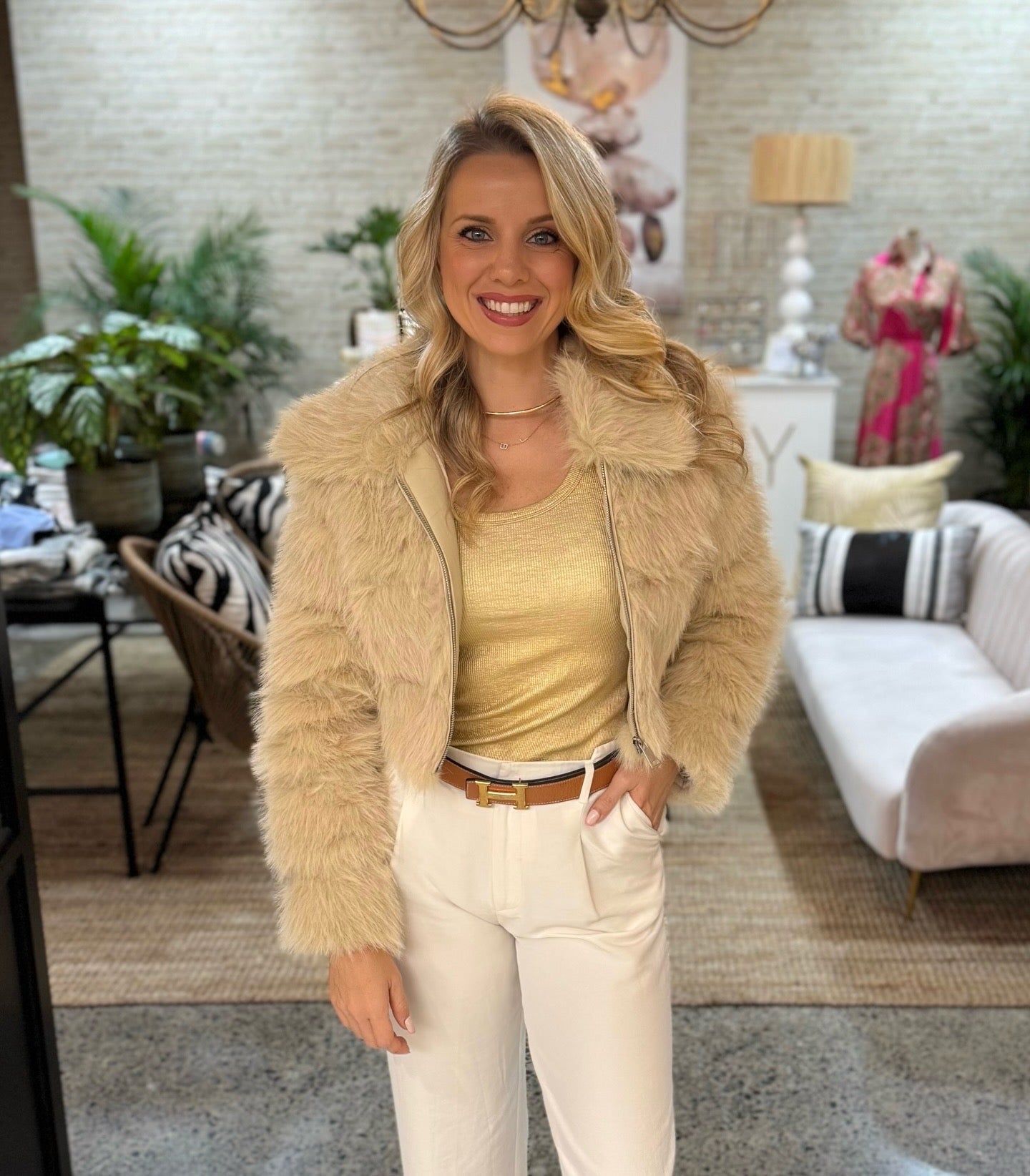 Aspen Fur Jacket - Latte