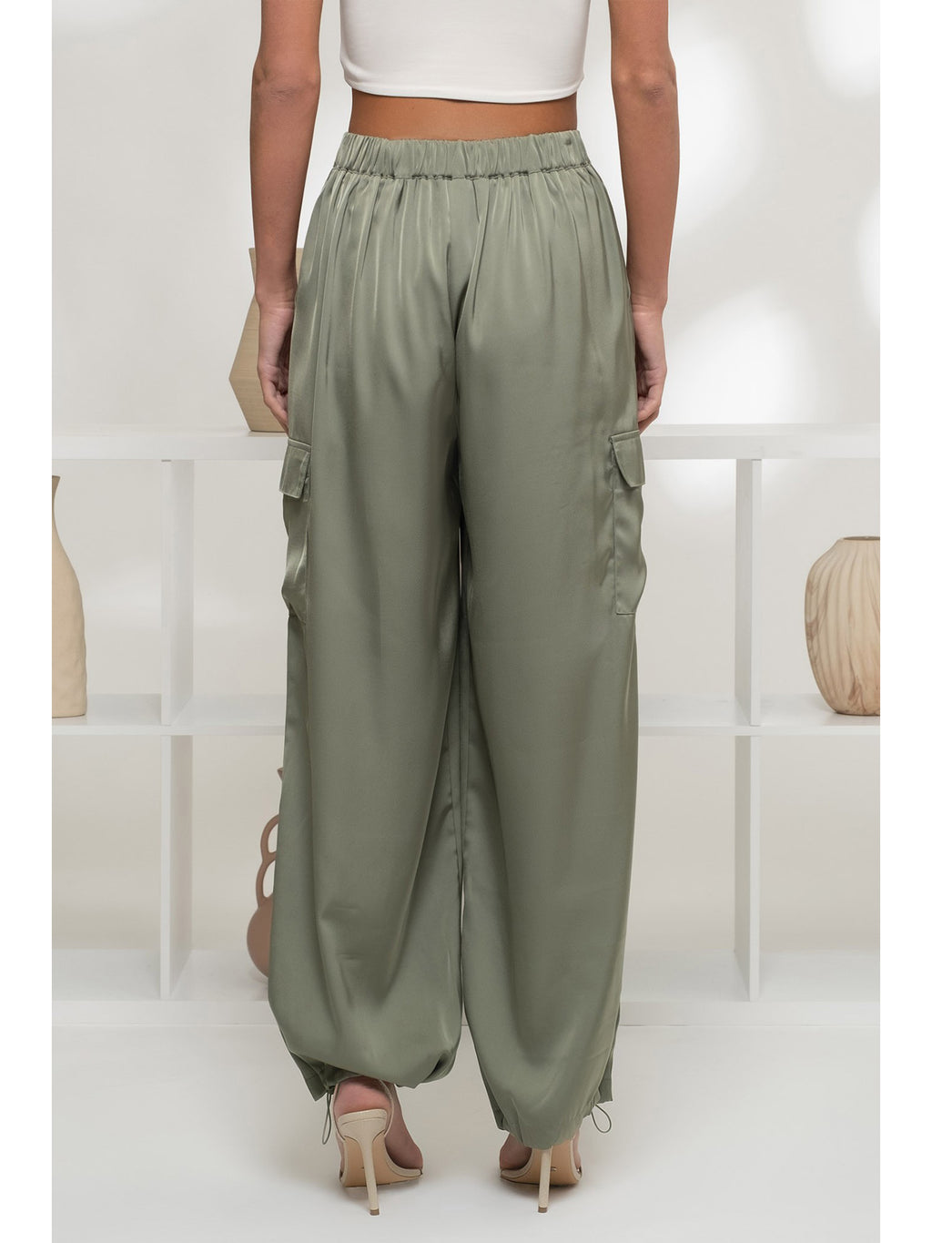 Luxe Style Satin Joggers - Olive