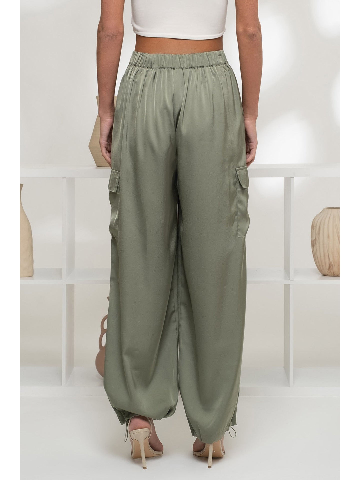 Luxe Style Satin Joggers - Olive