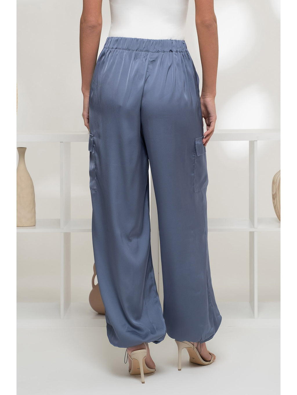 Luxe Style Satin Joggers - Denim Blue