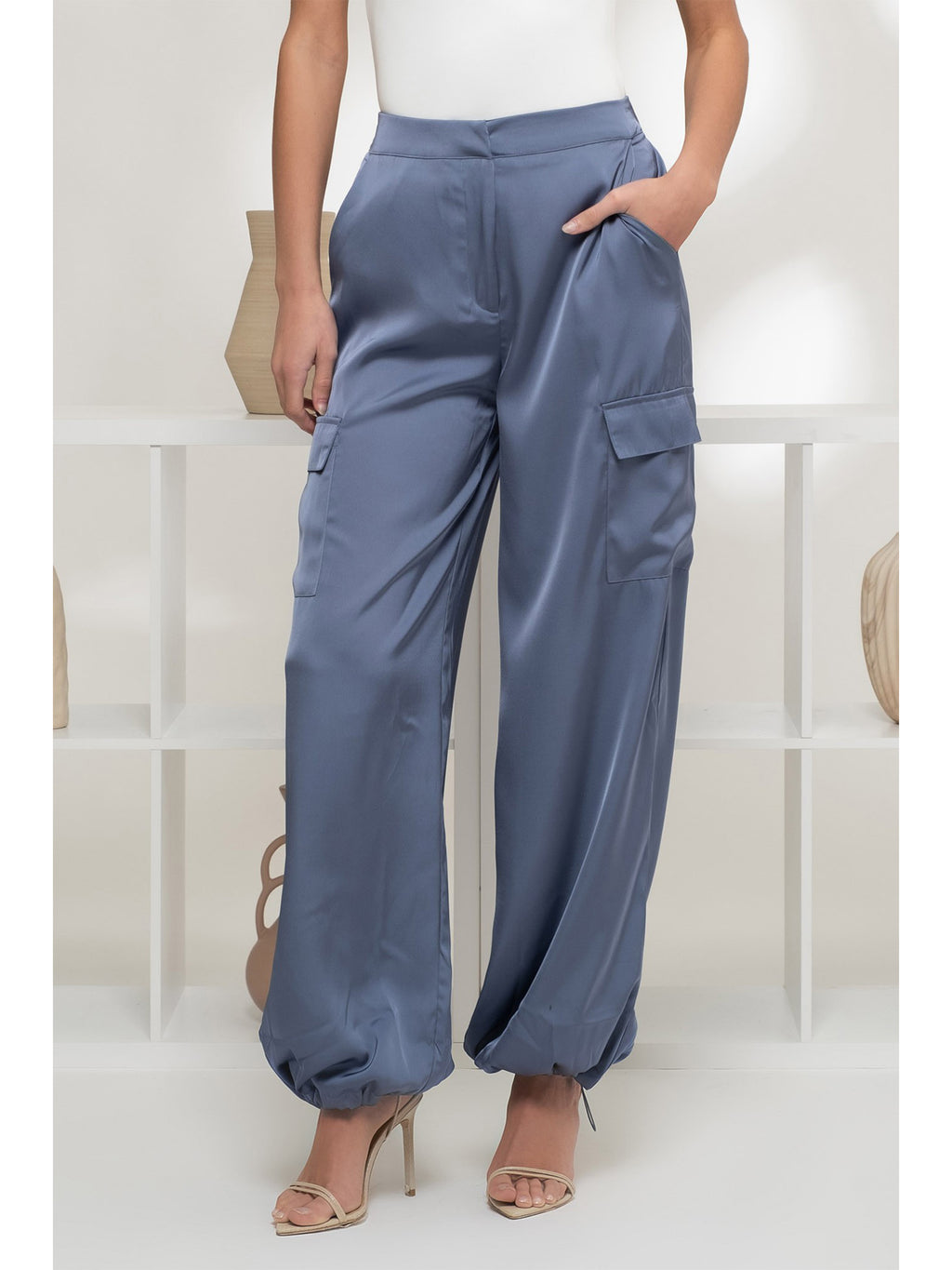 Luxe Style Satin Joggers - Denim Blue
