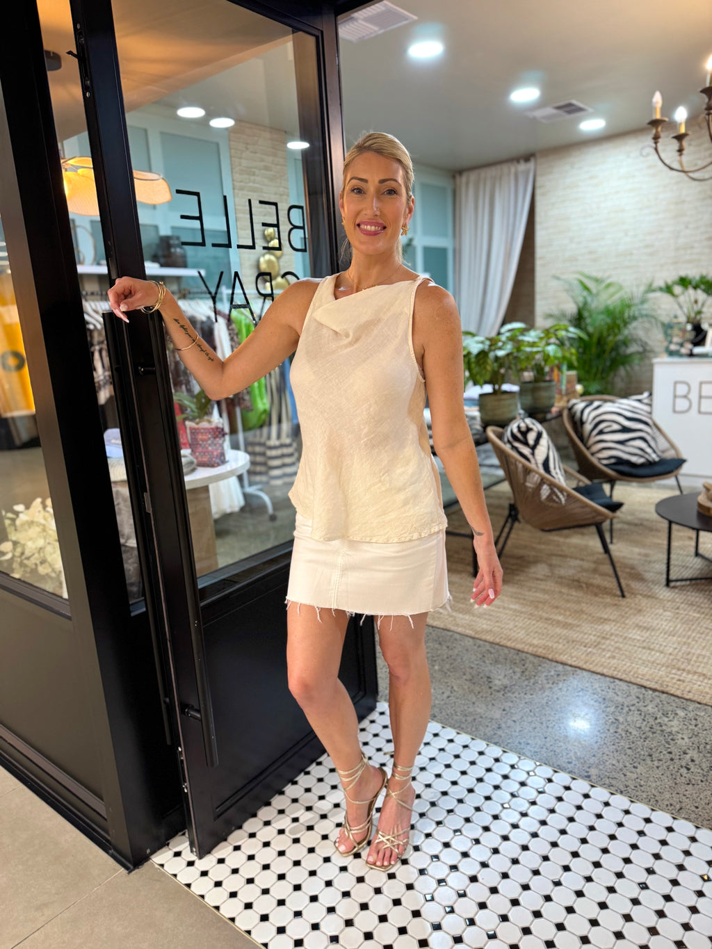 Sorbet Summer Linen Cowl Top - Coconut