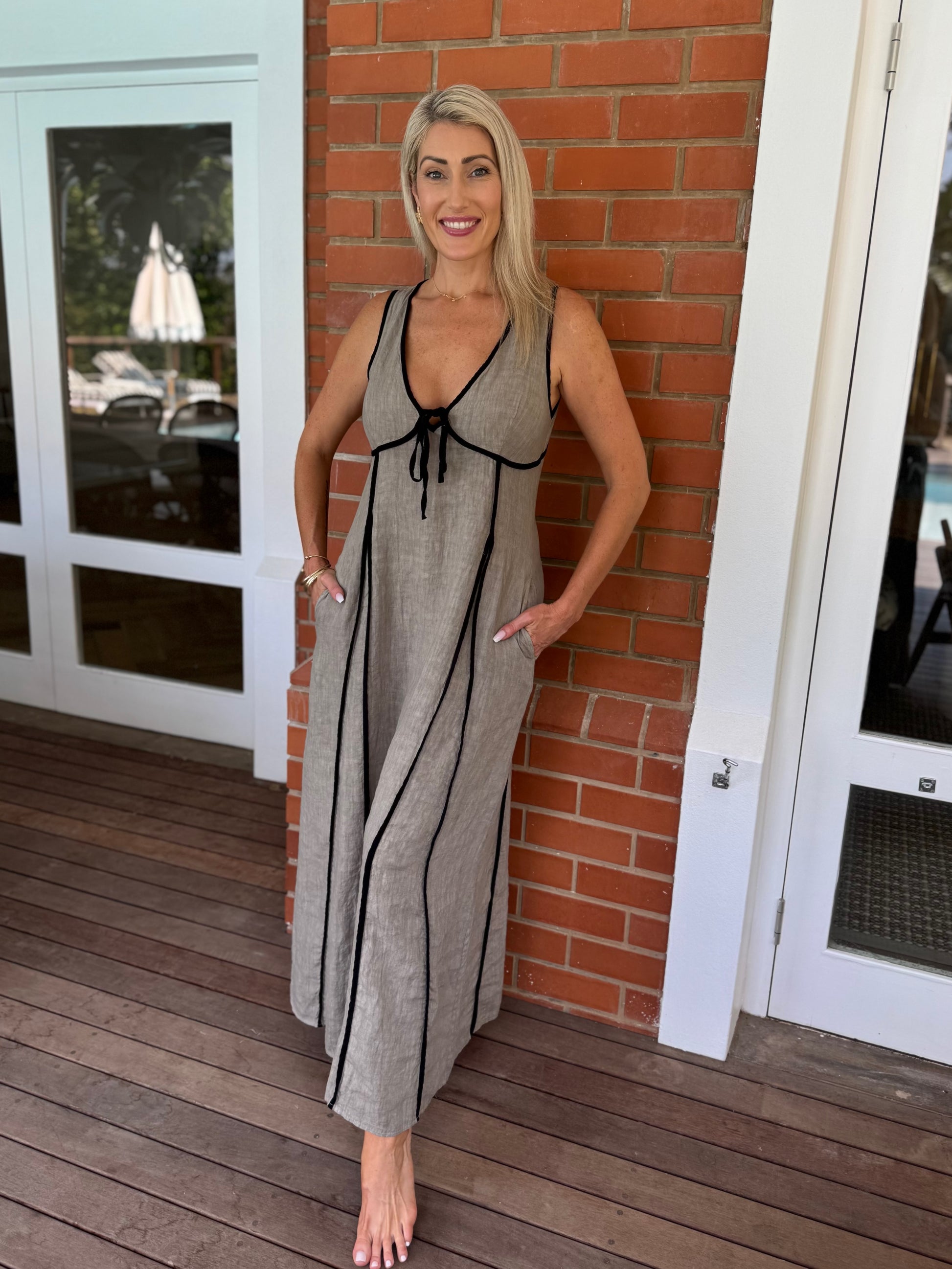 Coastal Linen Dress - Taupe