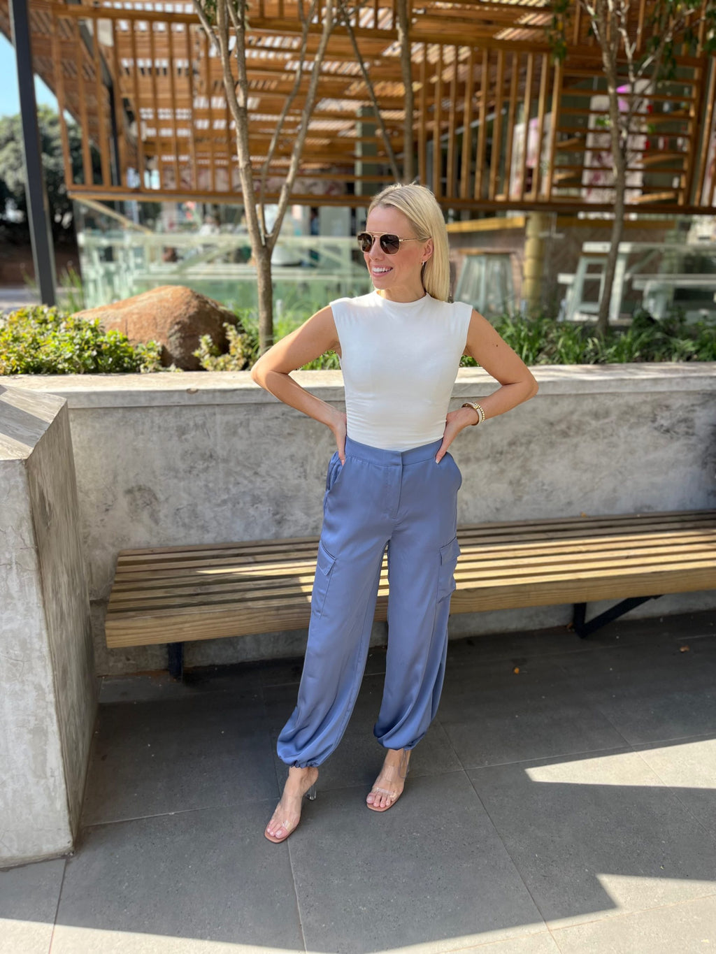 Luxe Style Satin Joggers - Denim Blue