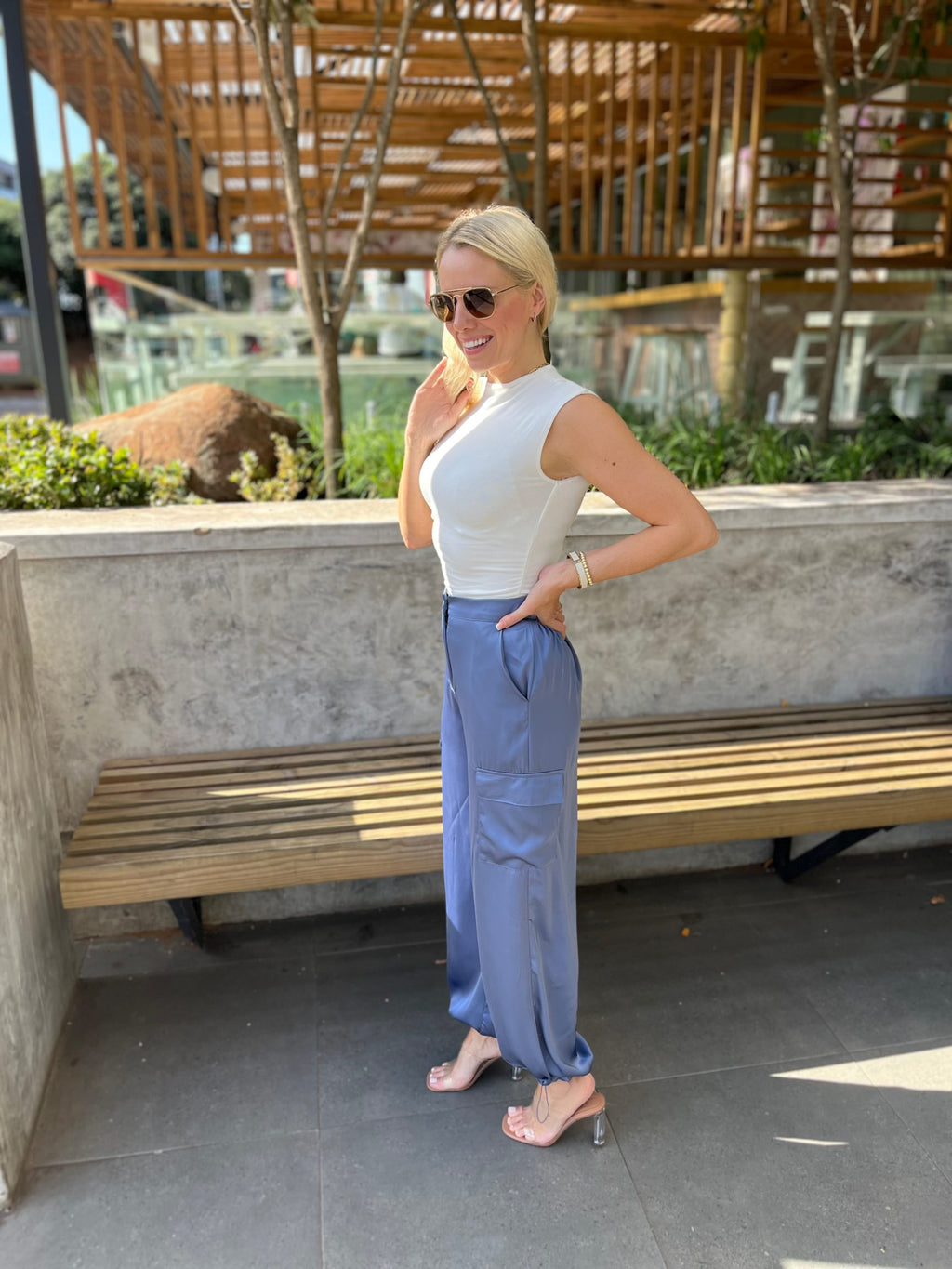 Luxe Style Satin Joggers - Denim Blue