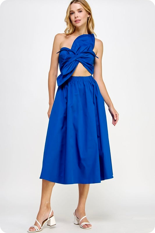 NEW! Statement Flower Bow Midi Dress in Cobalt Blue