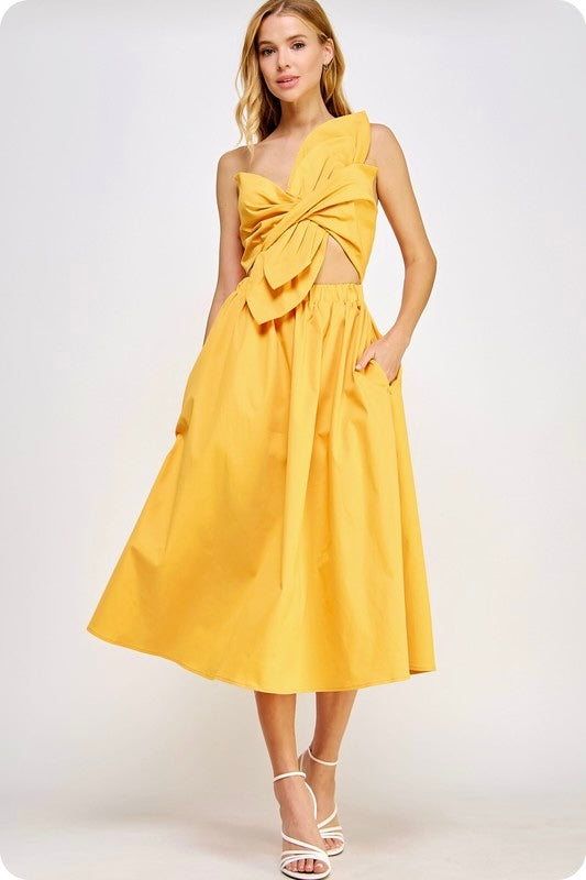 NEW! Statement Flower Bow Midi Dress in Tangerine