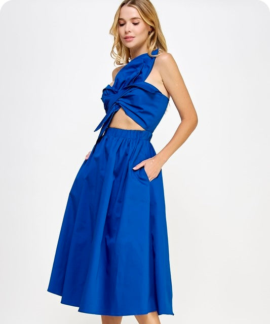 NEW! Statement Flower Bow Midi Dress in Cobalt Blue