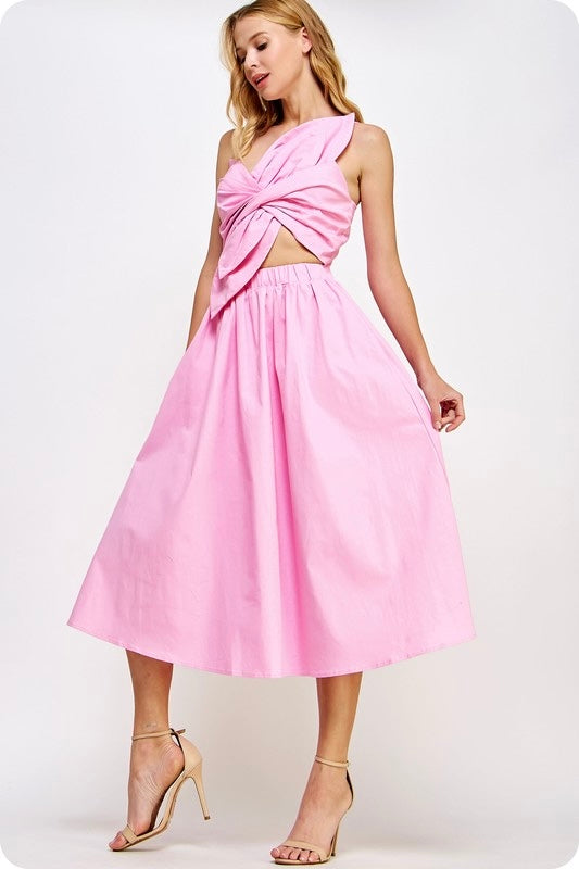 NEW! Statement Flower Bow Midi Dress in Perfect Pink