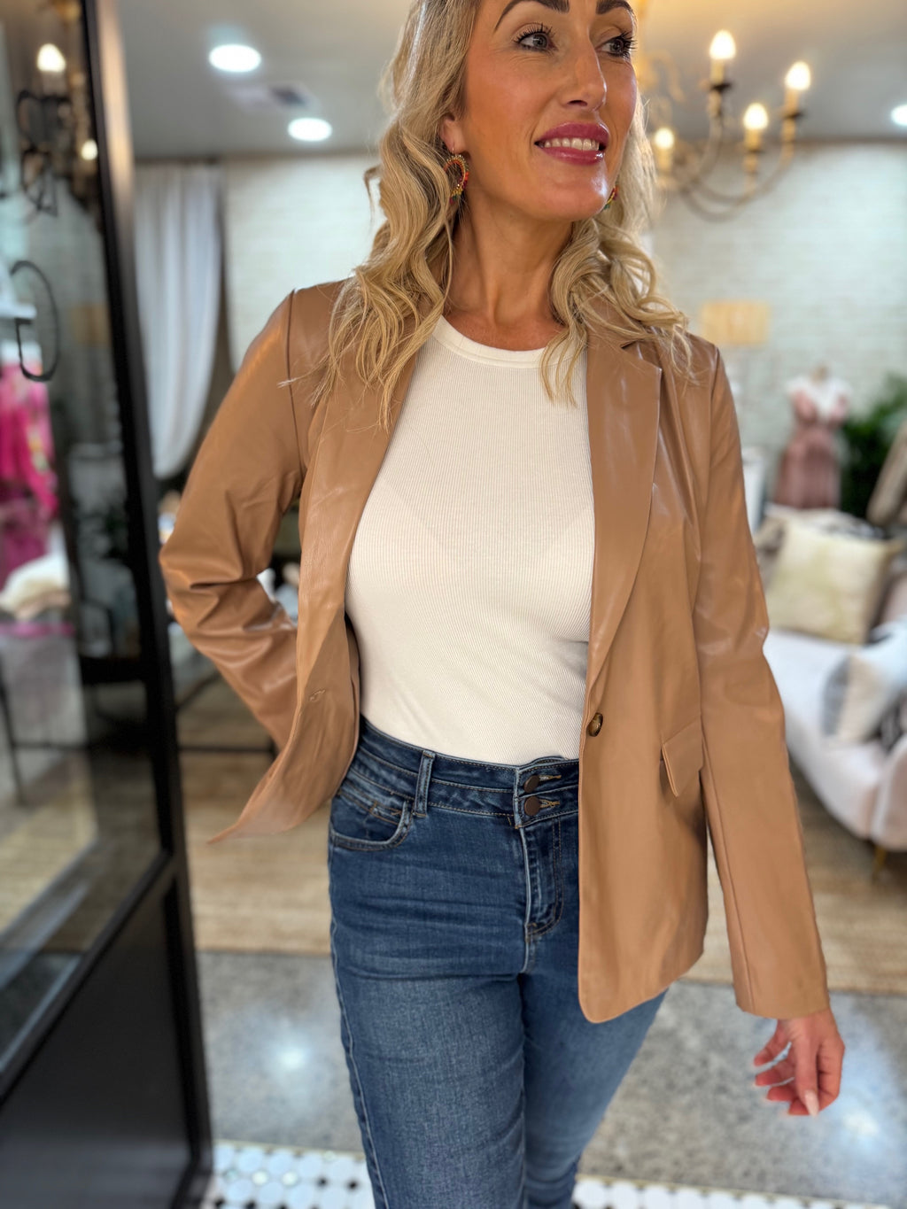 Uptown Leather Blazer - Latte