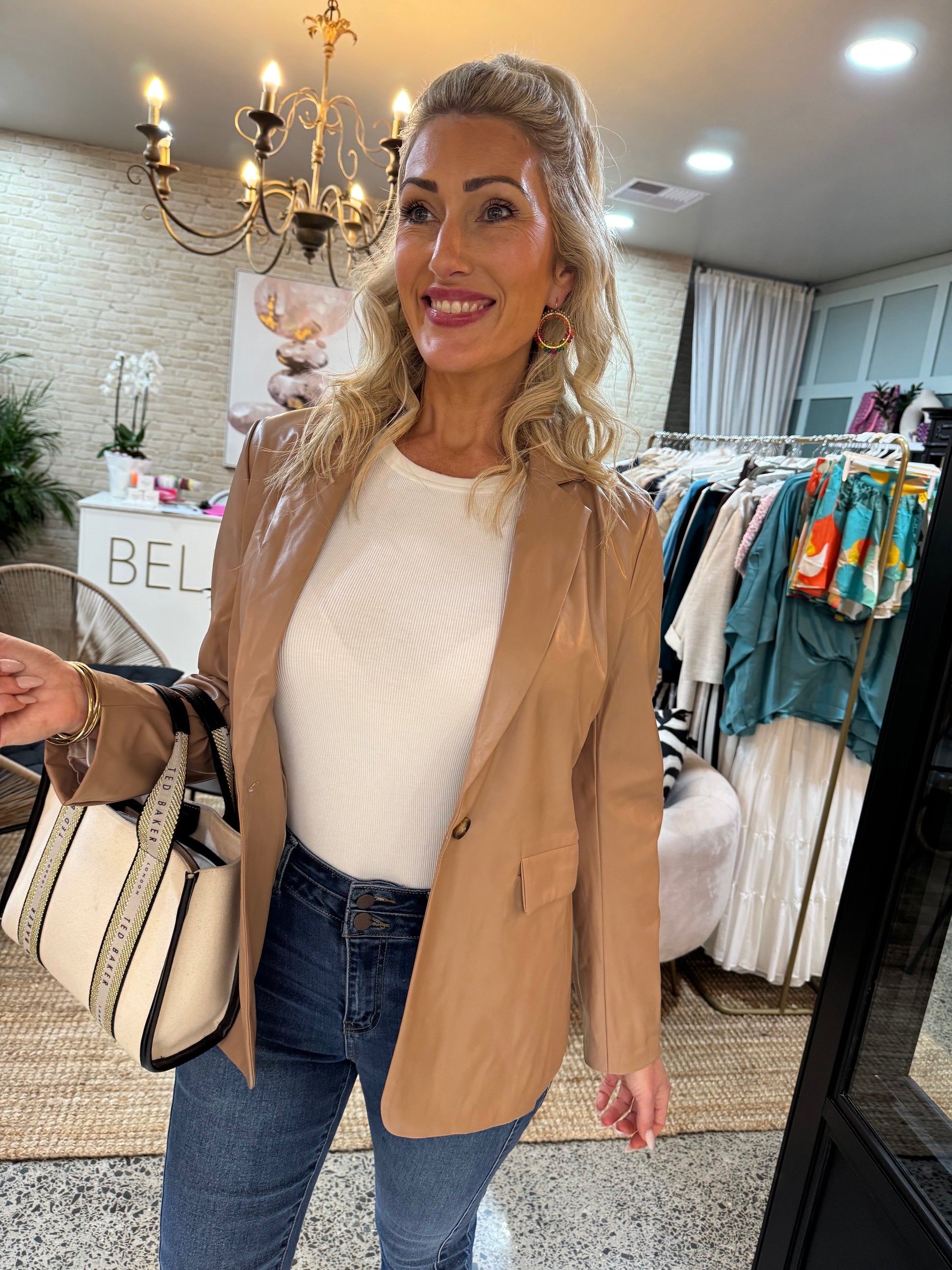 Uptown Leather Blazer - Latte