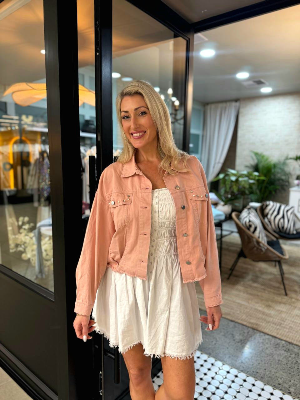 Muse Embellished Denim Jacket - Blush