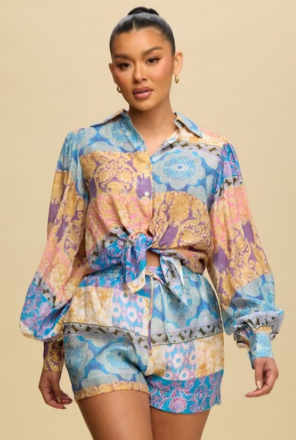 Gypsy Paisley Collared Shirt & Shorts Set