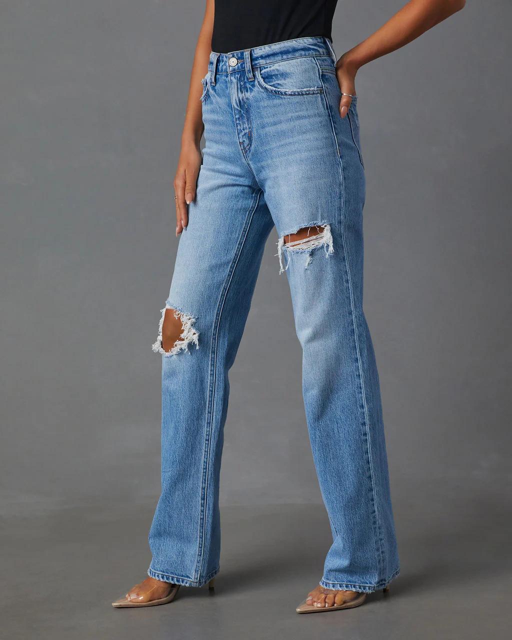 Ashland High Rise Distressed Straight Jeans
