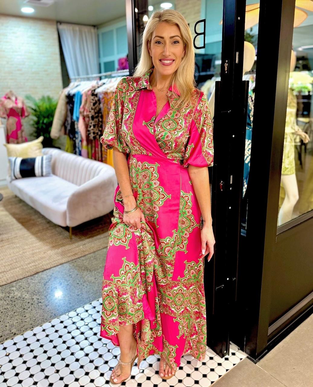 Zanzibar Hot Pink & Lime Wrap Dress