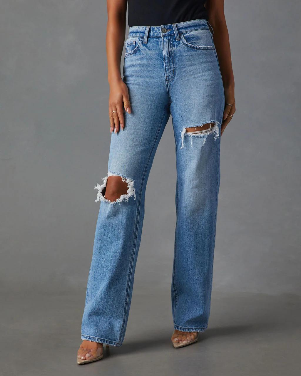 Ashland High Rise Distressed Straight Jeans