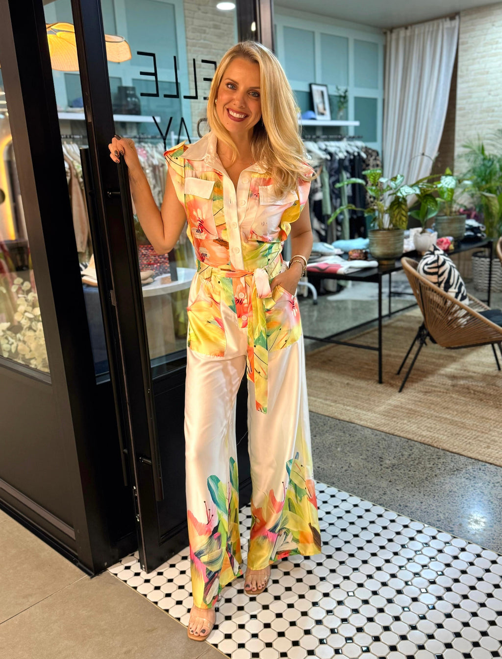 Ever Bloom Satin Floral Jumpsuit