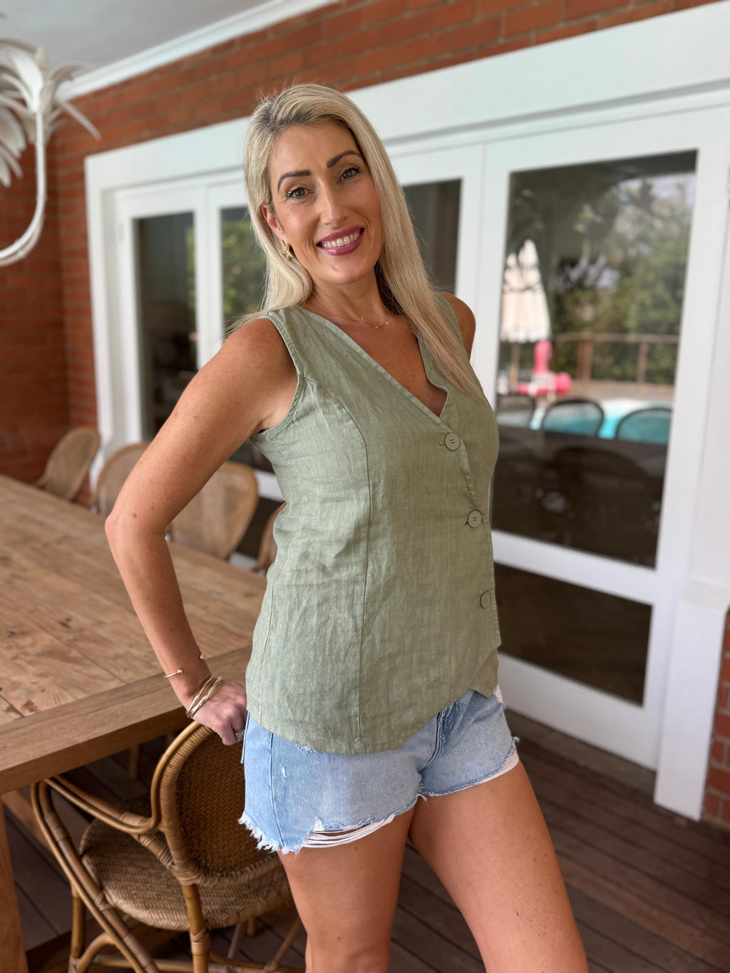 Darling Linen Waistcoat - Olive