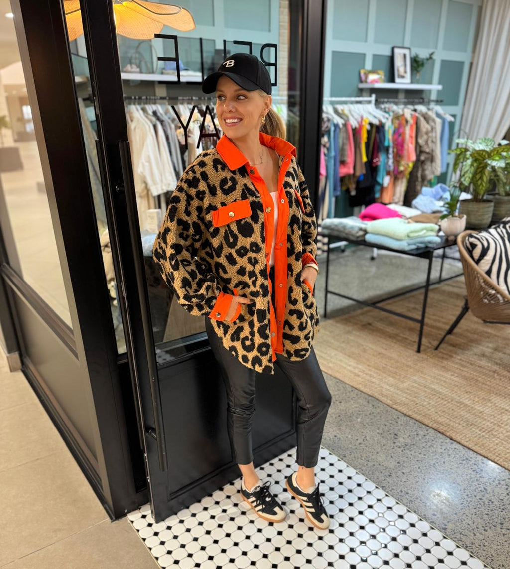 Edgy Prowl Animal Print Jacket - Neon Orange